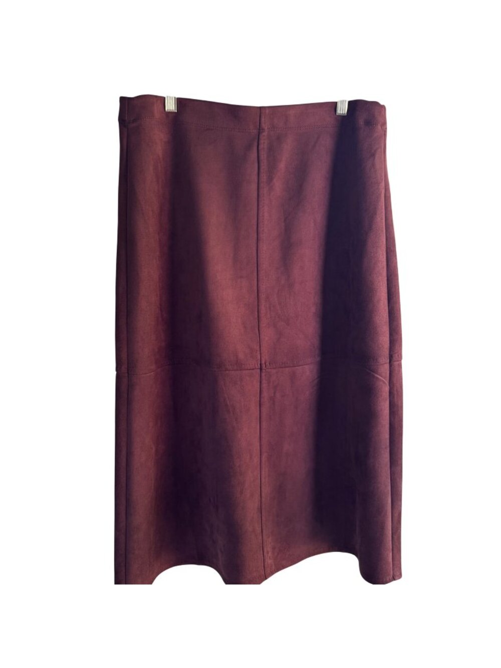 Faux Suede A-Line Midi Modest Skirt XL Burgundy Polyester Blend Pull-On  Prepper